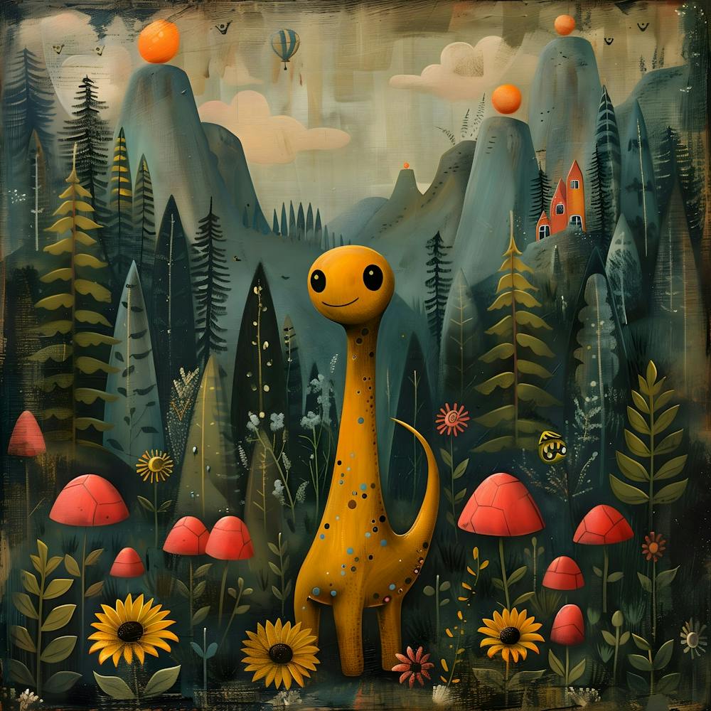 Dinosaurs In The Forest, Naïf, Whimsical, Folk, Minimalistic