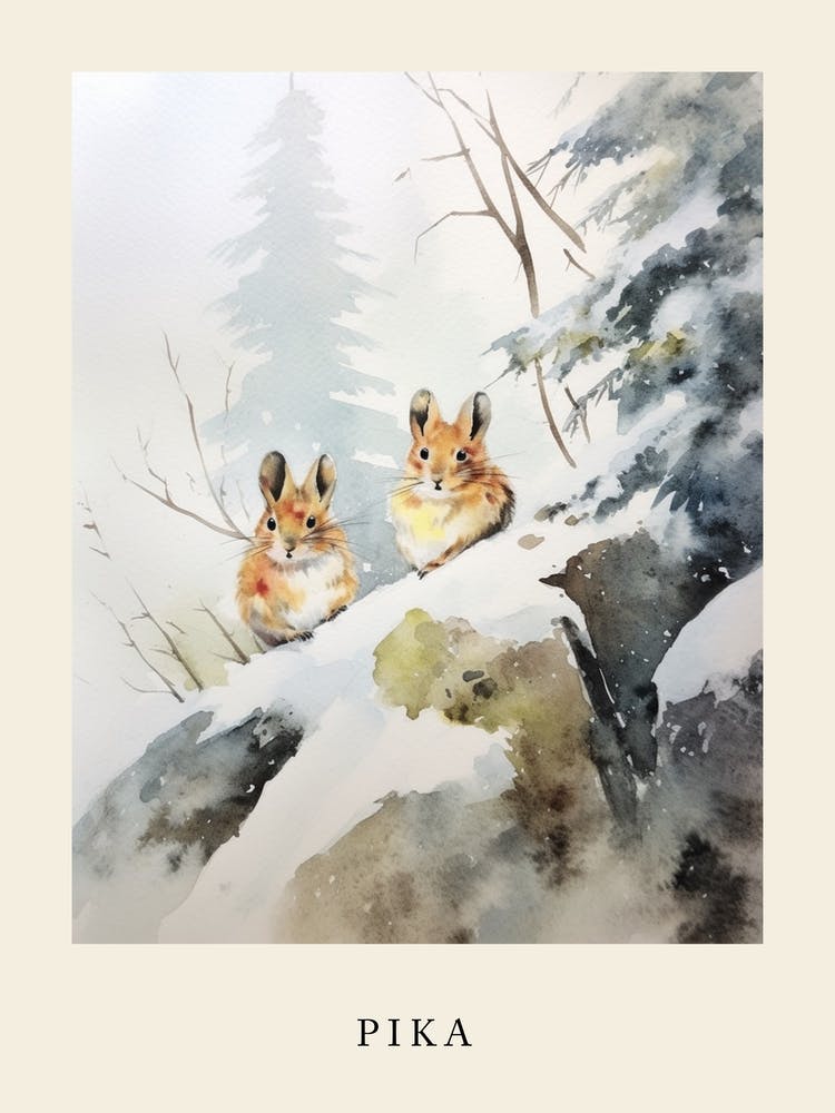Winter-Aquarell Pika 5 Poster