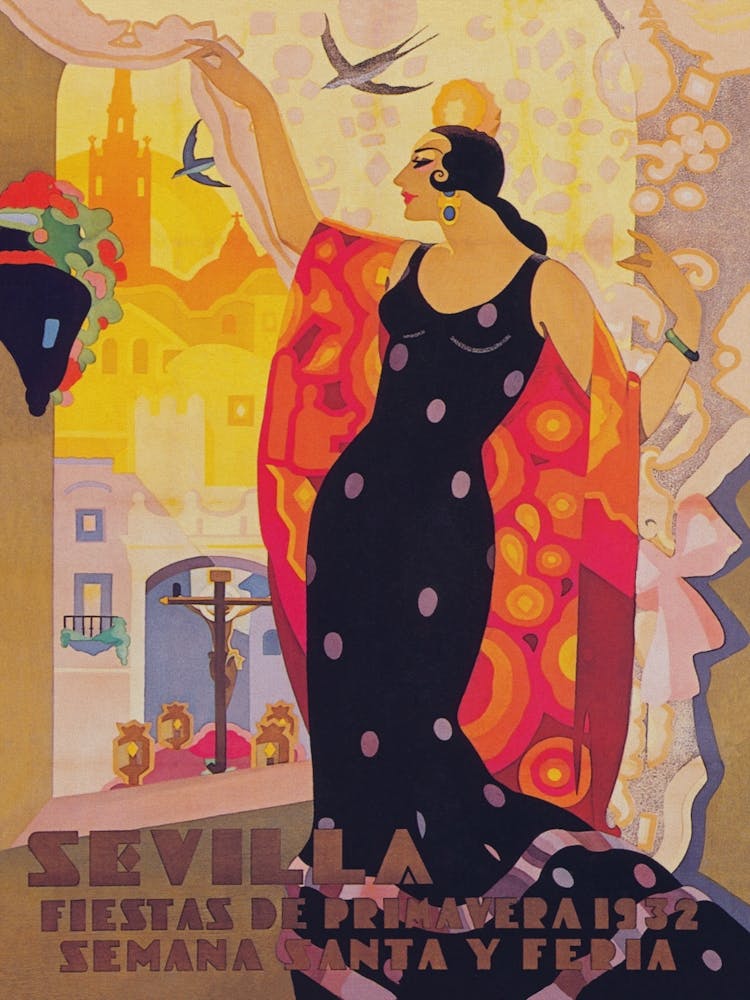 Sevilla Spain Fiesta De Sevilla Vintage Poster