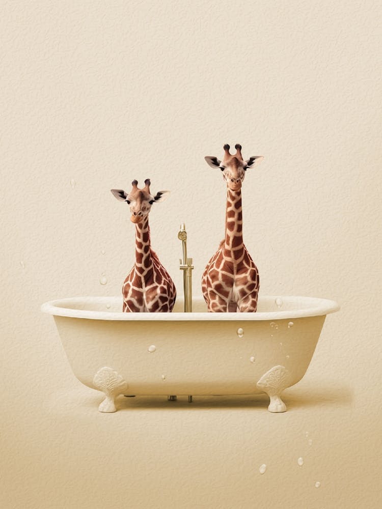 Giraffes In A Bath Neutral Print