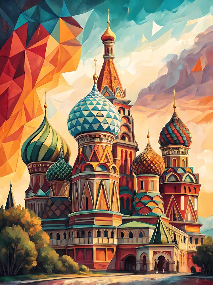 Bold Geometric Patterns with Vibrant Colors Oil Painting Style