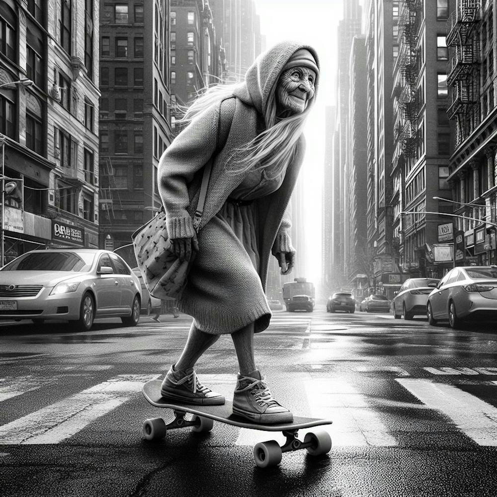 Old Lady On Skateboard
