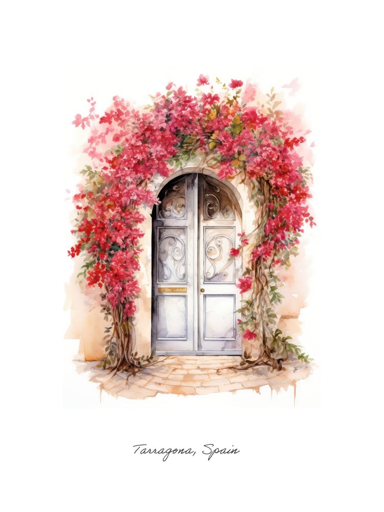 Tarragona, Spain   Mediterranean Doors Watercolour Painting 3 Poster