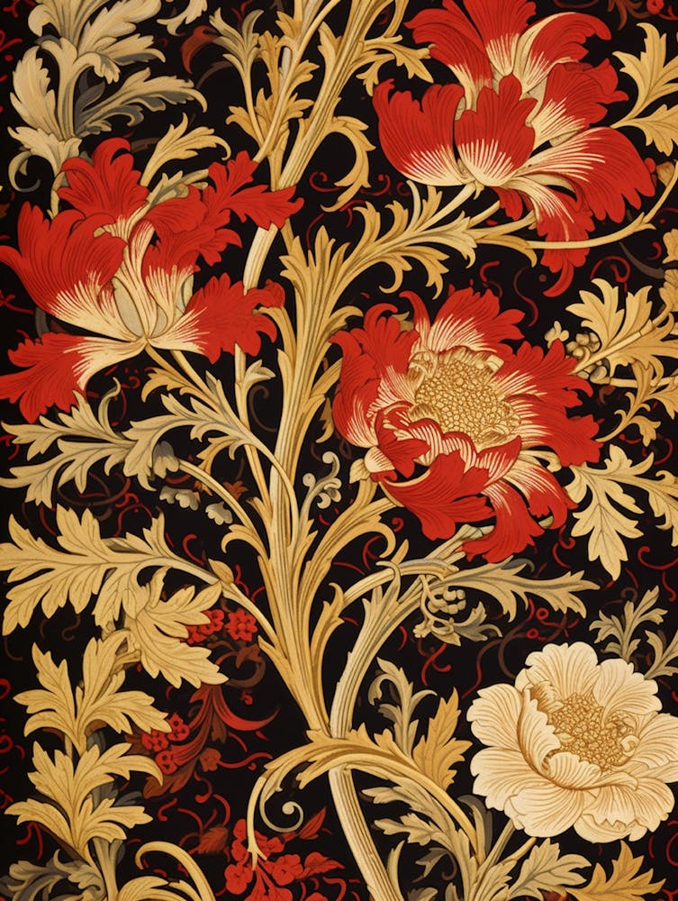 Red And Gold Floral Wallpaper
