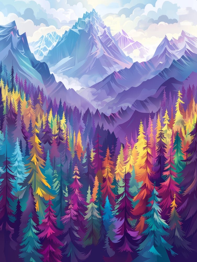 Colorful Mountains And Trees