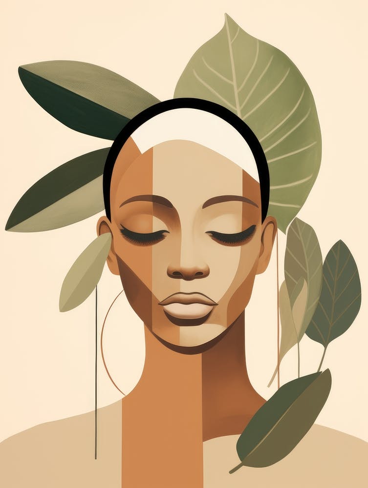 Portrait Of African Woman With Leaves