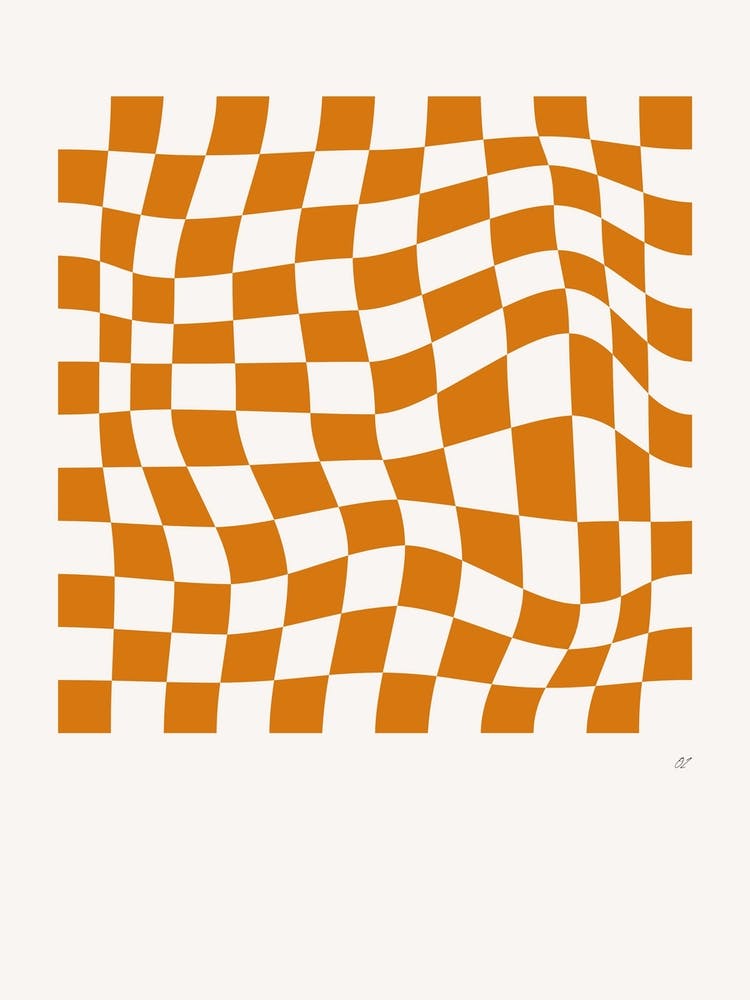 Wavy Checkered Pattern Poster Orange