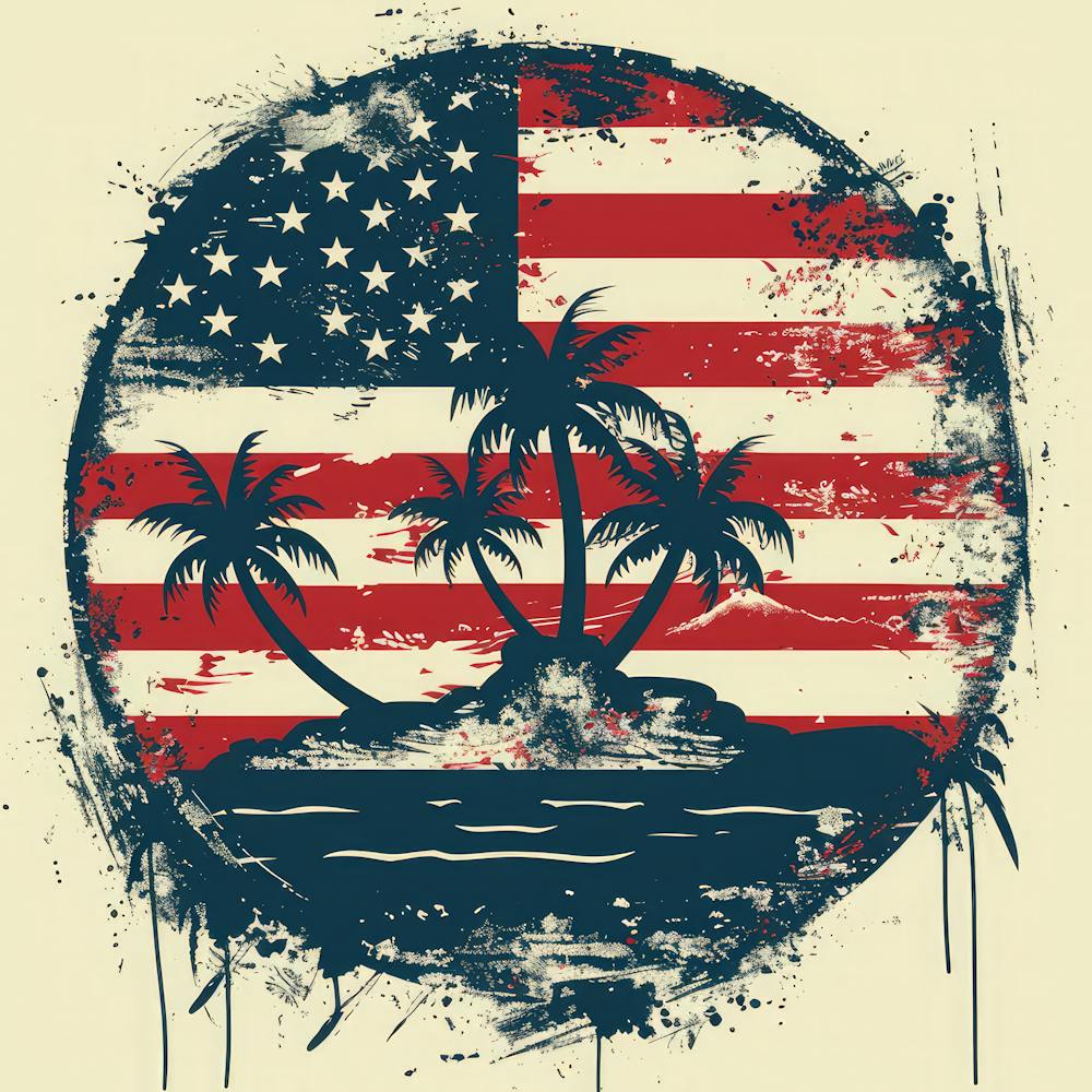 Retro American Flag With Palm Trees 6