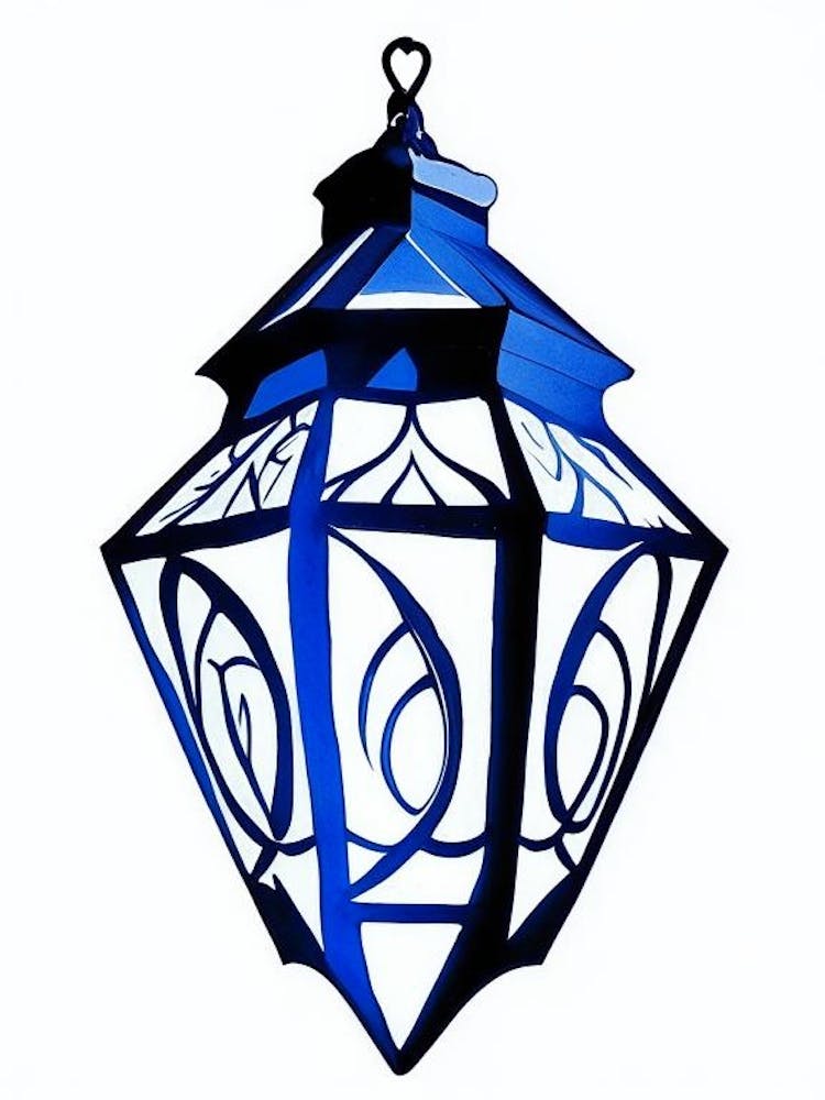 Lantern Symbol Blue And White Line Drawing