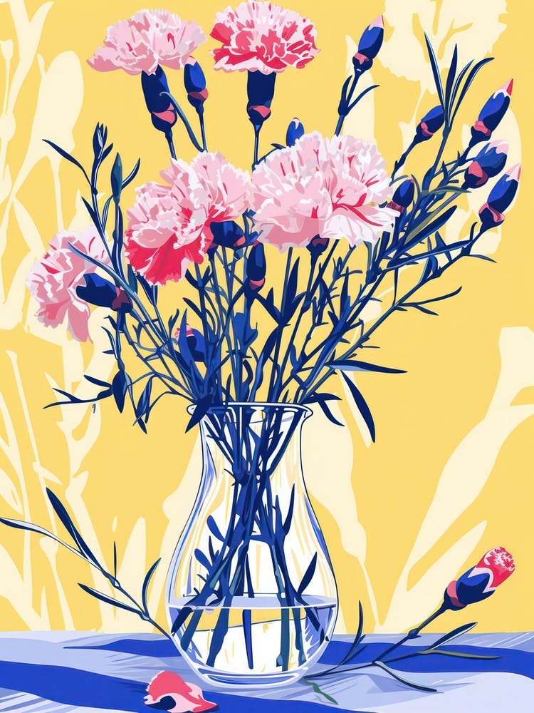 Carnation Flowers On A Table   Contemporary Illustration 4