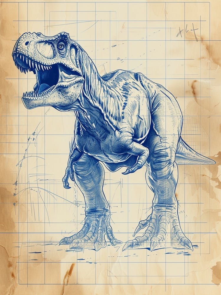 Giganotosaurus Dinosaur Blue Print Sketch 3