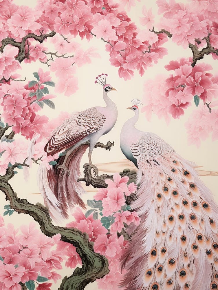 Vintage Japanese Inspired Bird Print Peacock 2