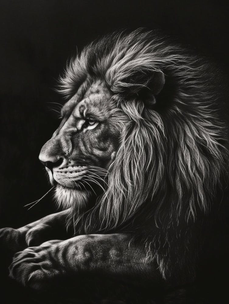 Barbary Lion Kohlezeichnung Symbolische Bildsprache 1