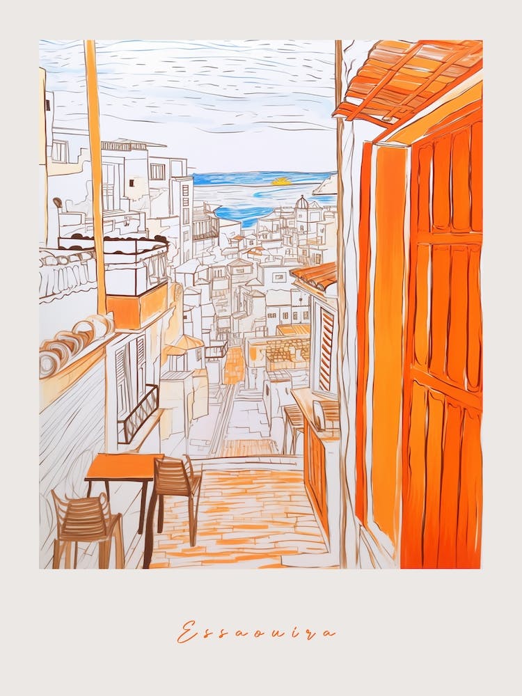 Essaouira Morocco 2 Orange Drawing Poster