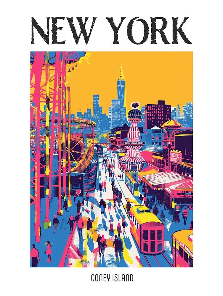 Coney Island New York Colourful Silkscreen Illustration 3 Poster