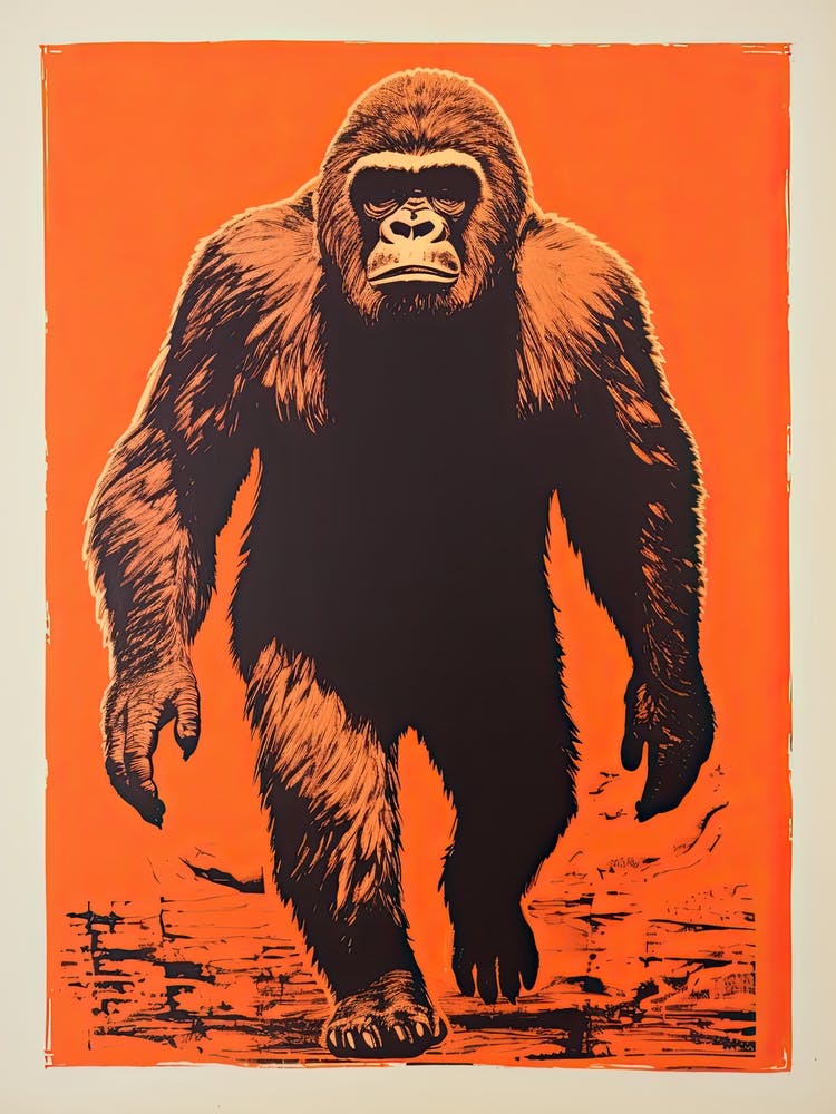 Gorilla, Woodblock Animal Drawing 4
