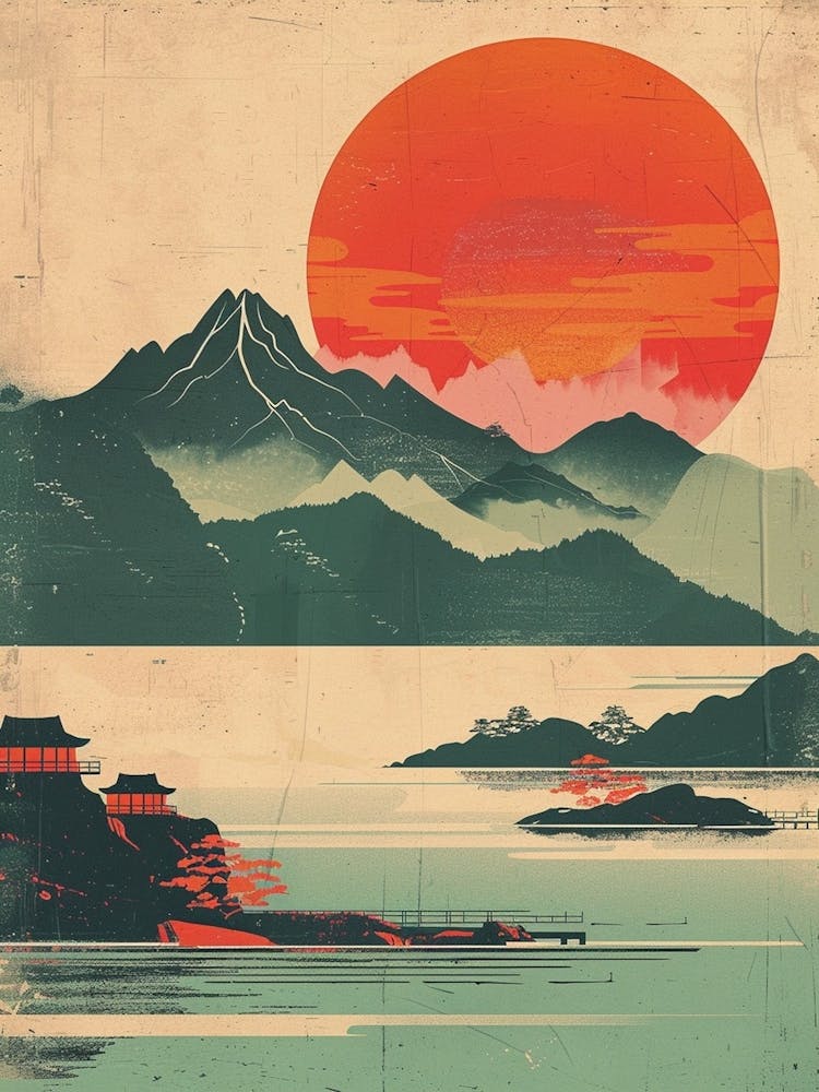 Japon Horizon Montagneux Moderne Mid-Century