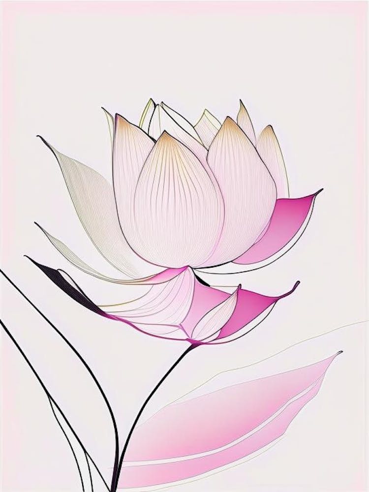 Pink Lotus Abstract Line Drawing 4