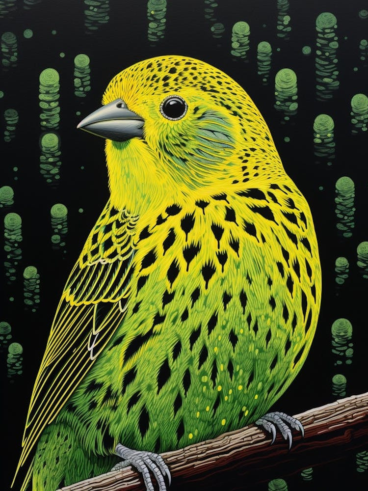 Ohara Koson Inspired Bird Painting Yellowhammer 2