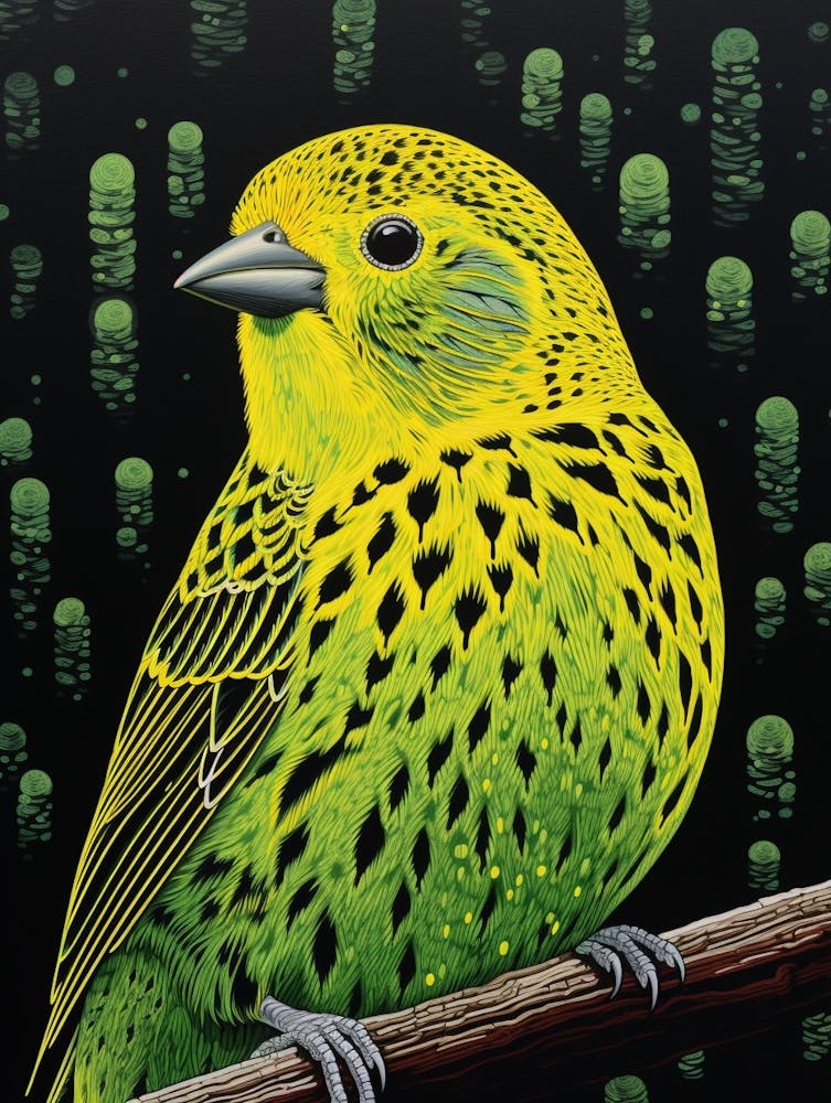 Ohara Koson Inspired Bird Painting Yellowhammer 2