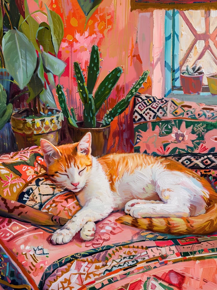 Marrocan Ginger Sleeping Cat Maximalist Colourful