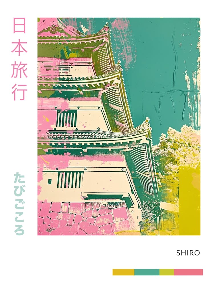 Affiche de château traditionnel japonais rose en sérigraphie 3