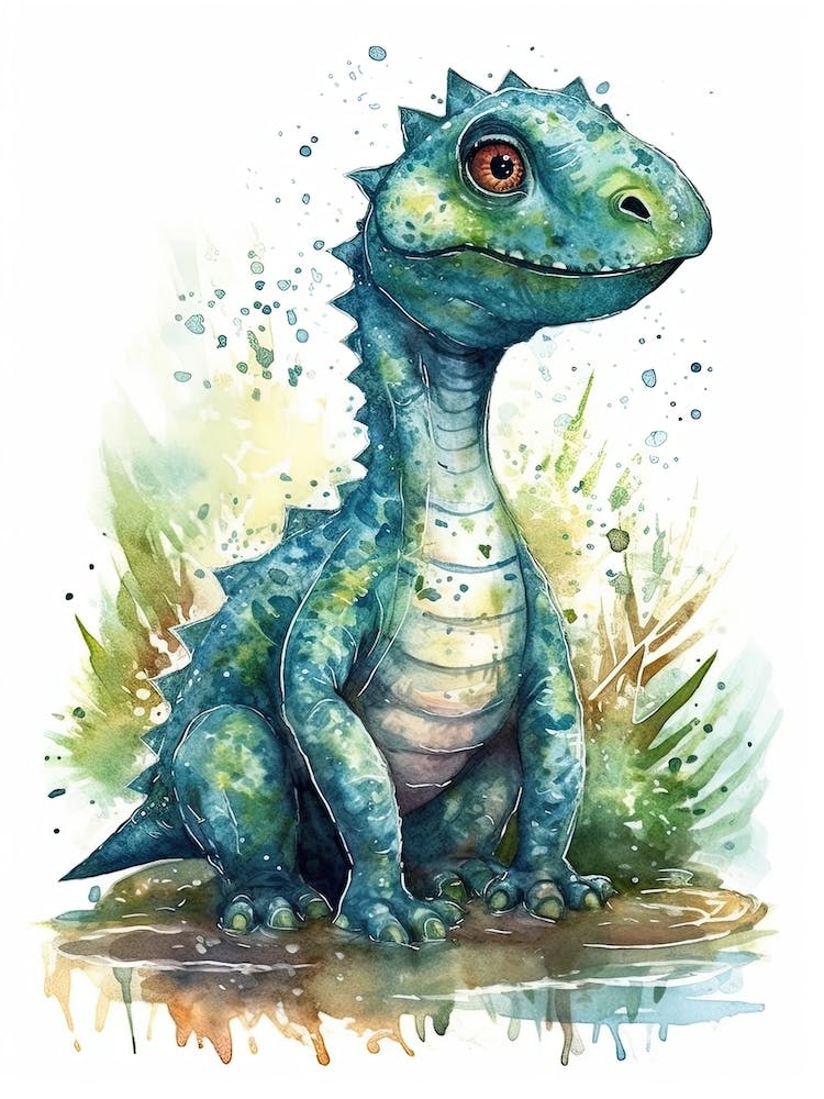 Thescelosaurus Cute Dinosaur Watercolour 3