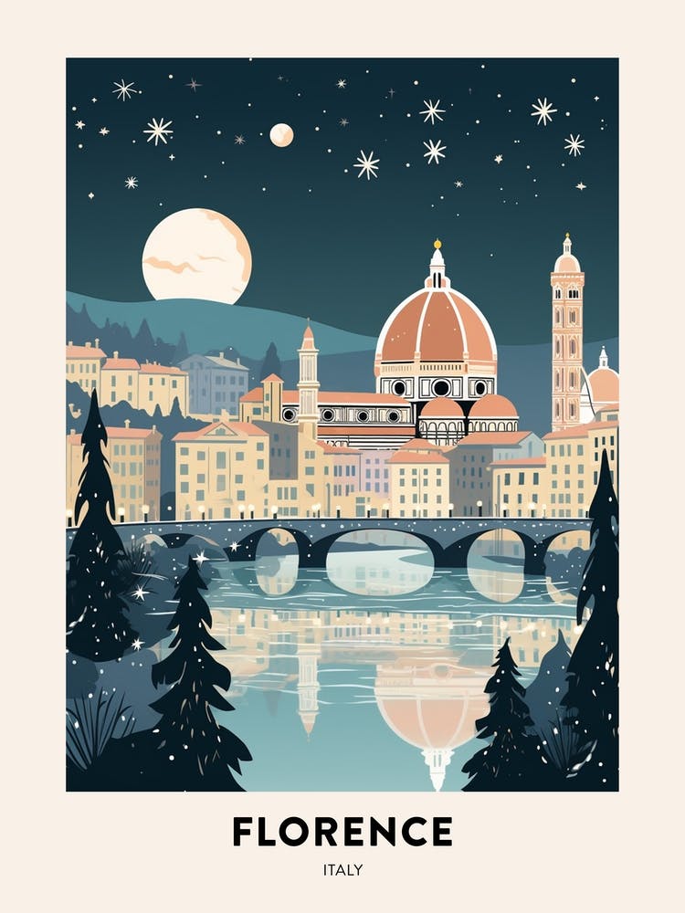 Winter Night  Travel Poster Florence Italy 4