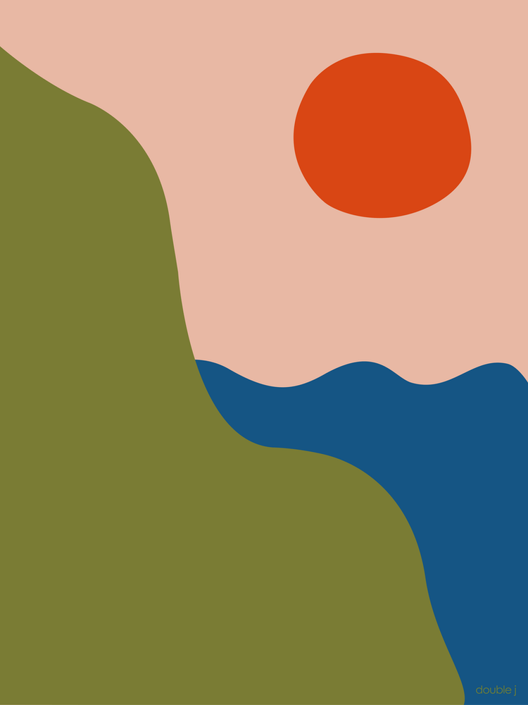 Seaside Day Green And Pink Modern Abstract