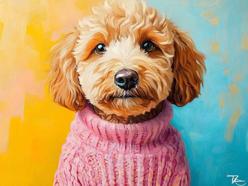 Goldendoodle In Pink Sweater