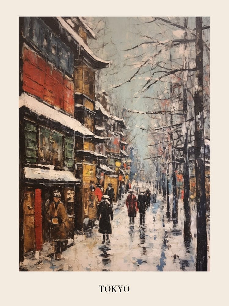 Vintage Winter Painting Poster Tokyo Japan