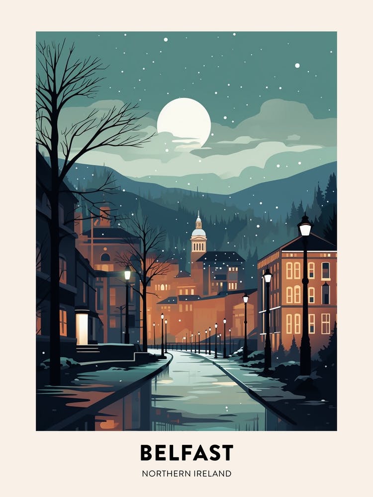 Winter Night  Travel Poster Belfast Northern Ireland 3