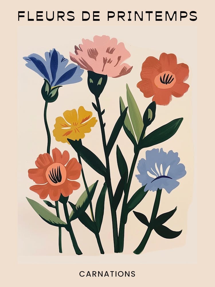 Spring Floral French Poster  Carnations 7
