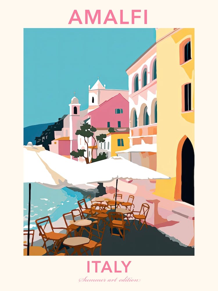 Amalfi, Italy, Flat Pastels Tones Illustration 1 Poster