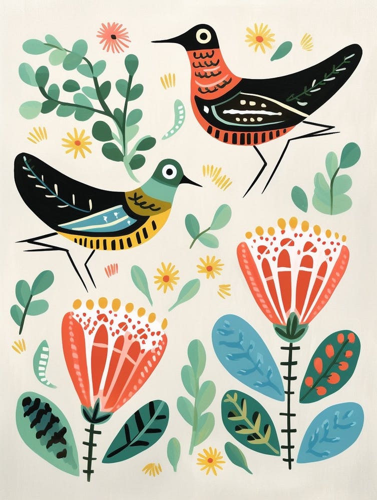 Folk Style Bird Painting Dunlin 4