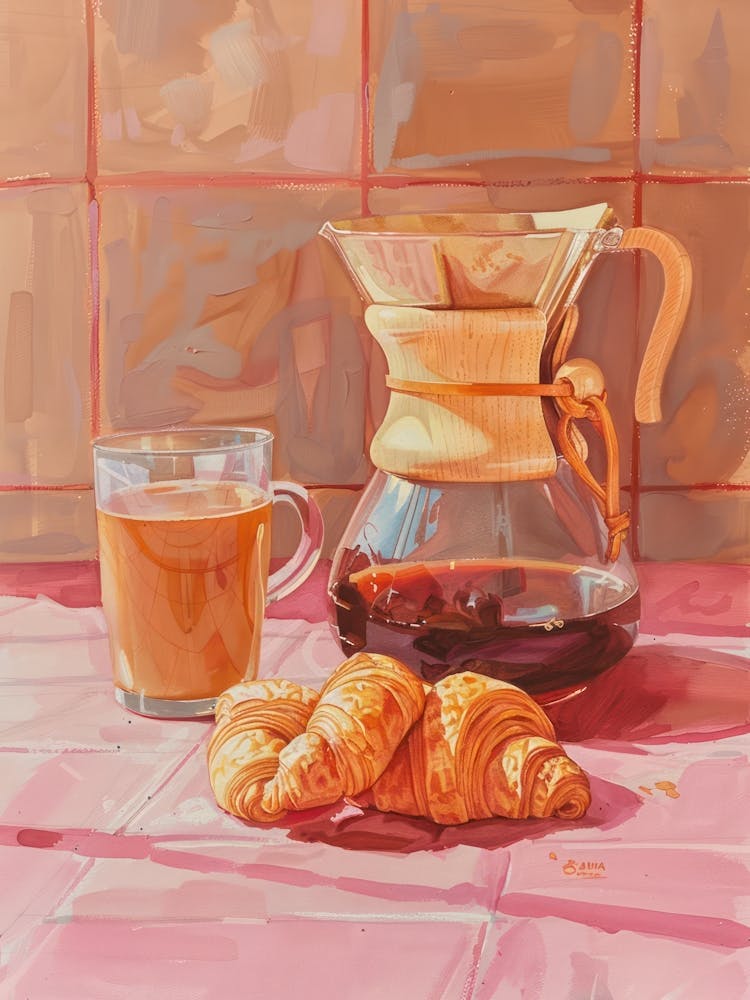 Pink Breakfast Food Chemex Coffee And Croissants 2