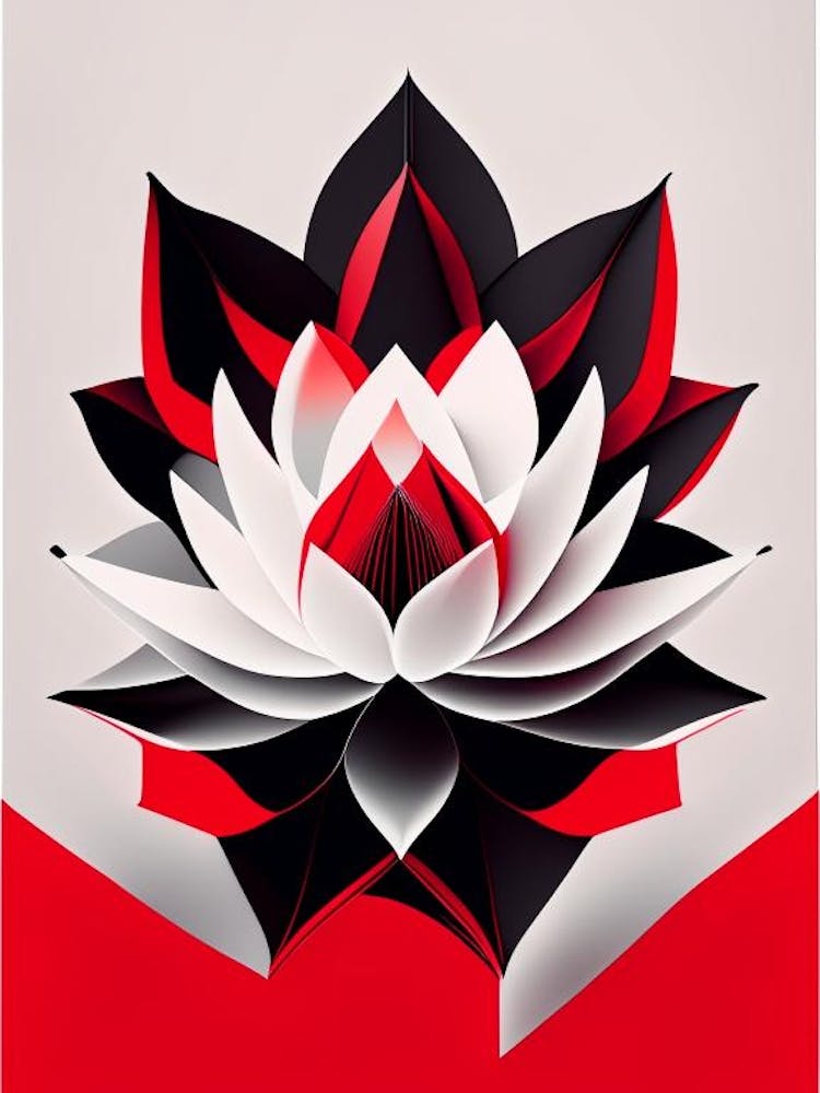 Red Lotus Black And White Geometric 1
