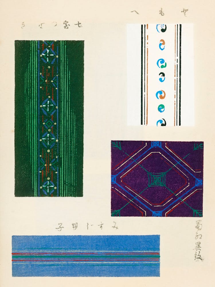 Vintage Ukiyo-e Woodblock Print Of Japanese Textile, Shima Shima, Furuya Korin (167)
