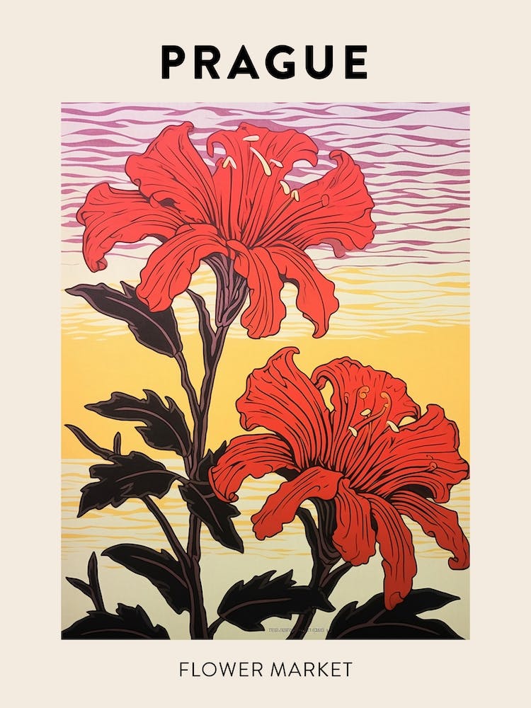 Prague Czech Republic Botanical Flower Market Poster