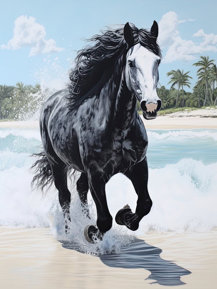 A Horse Oil Painting In Flamenco Beach, Puerto Rico, Portrait 1