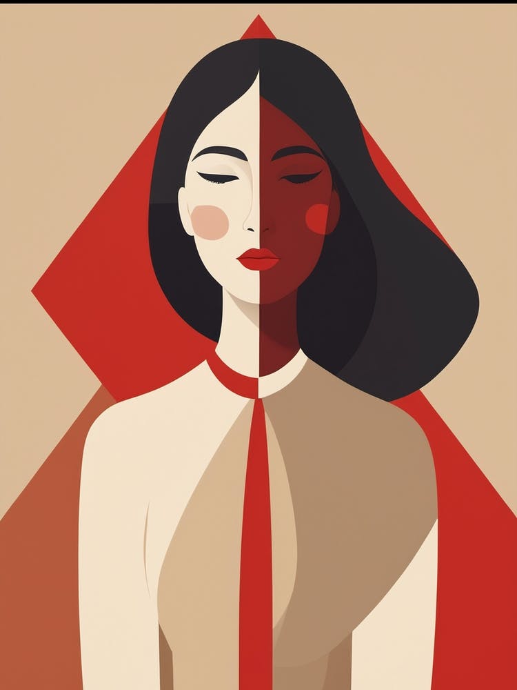 Chinese Woman Abstract red and beige Art 1