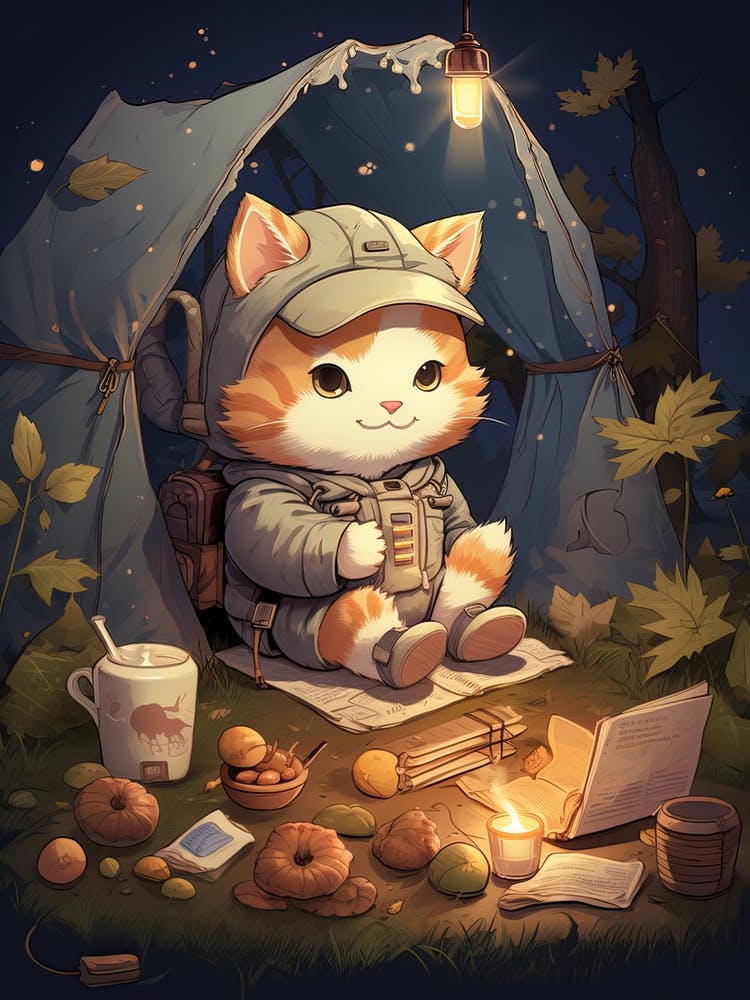 Kawaii Katzenzeichnungen Camping 8