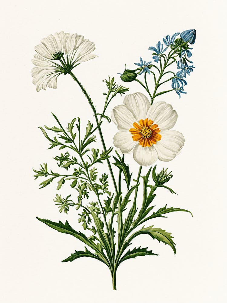 Vintage Botanical Galleria Style Wildflower Painting 28