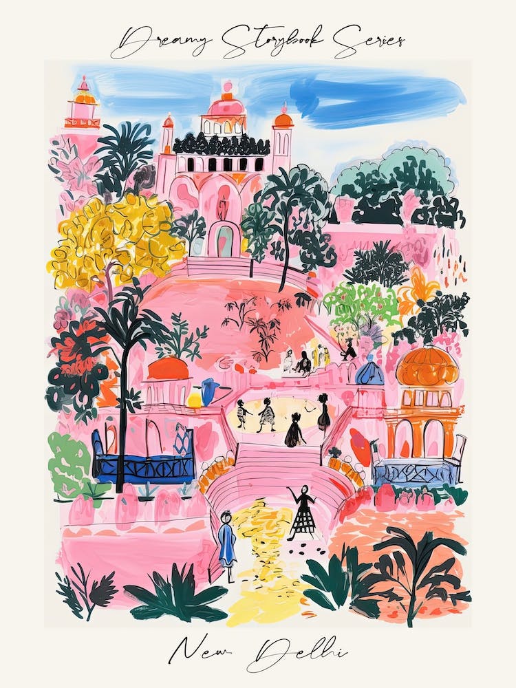 Poster Of New Delhi, Dreamy Storybook Illustration 4