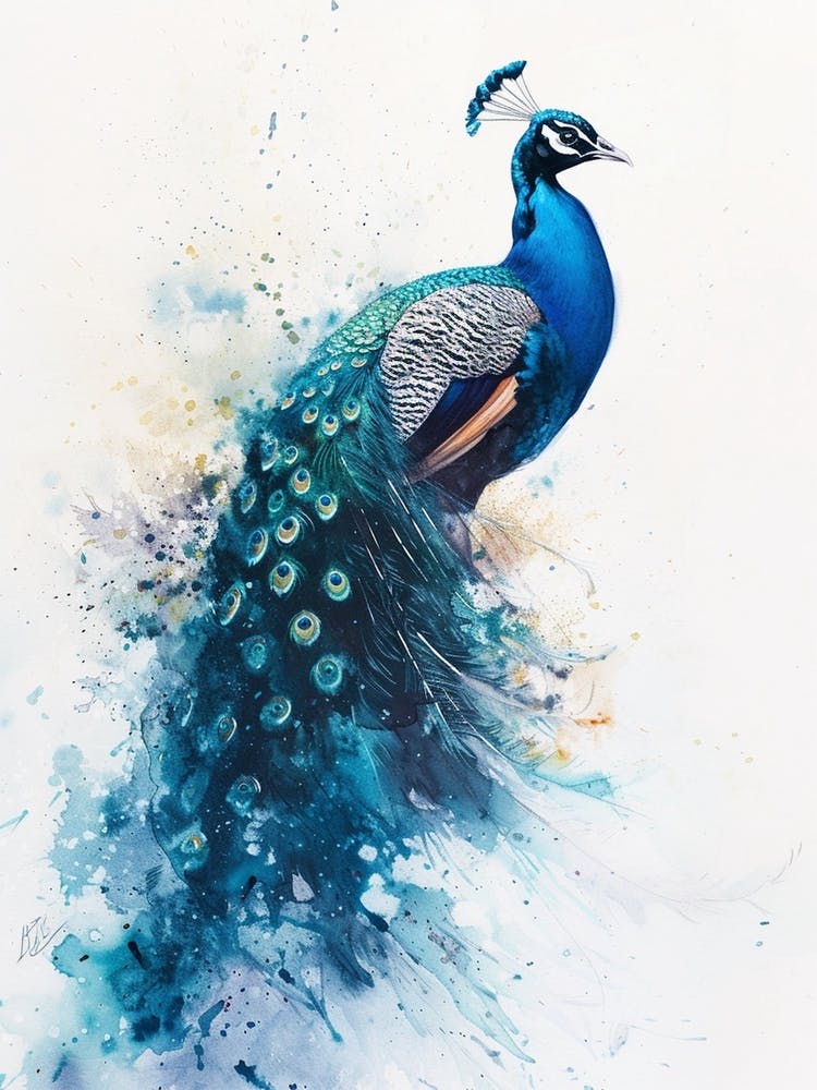 Watercolour Splash Peacock 2