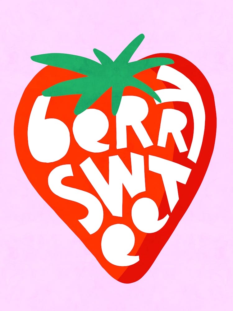 Big Strawberry Fruit illustration typographic cut-out ‘BERRY SWEET’ pun