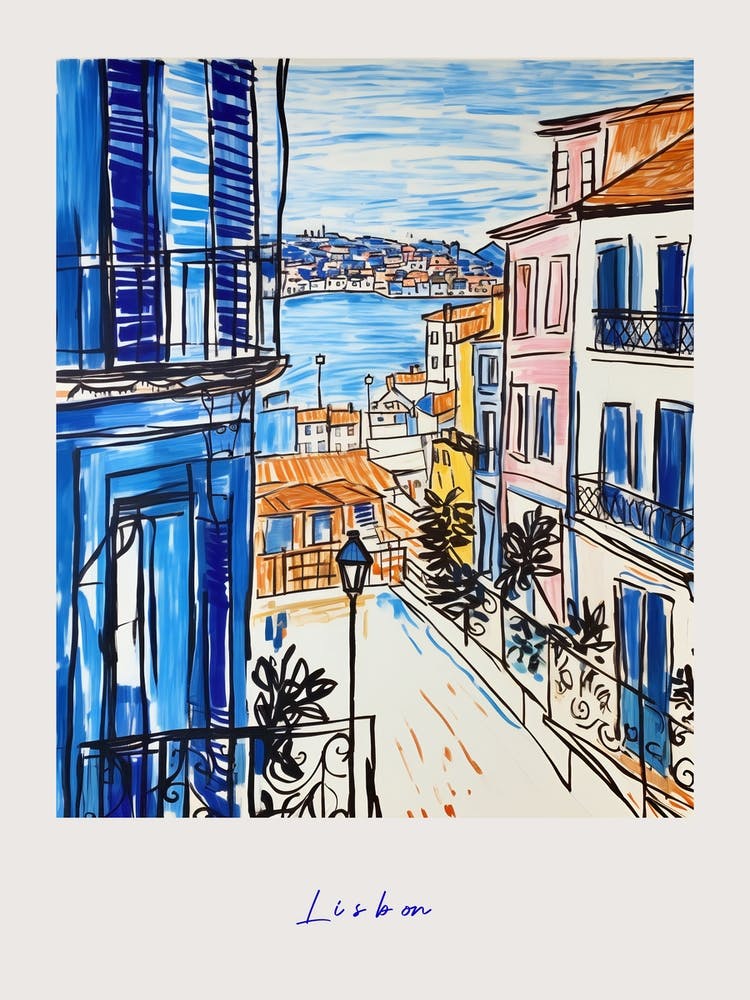 Lisbon Portugal Mediterranean Blue Drawing Poster