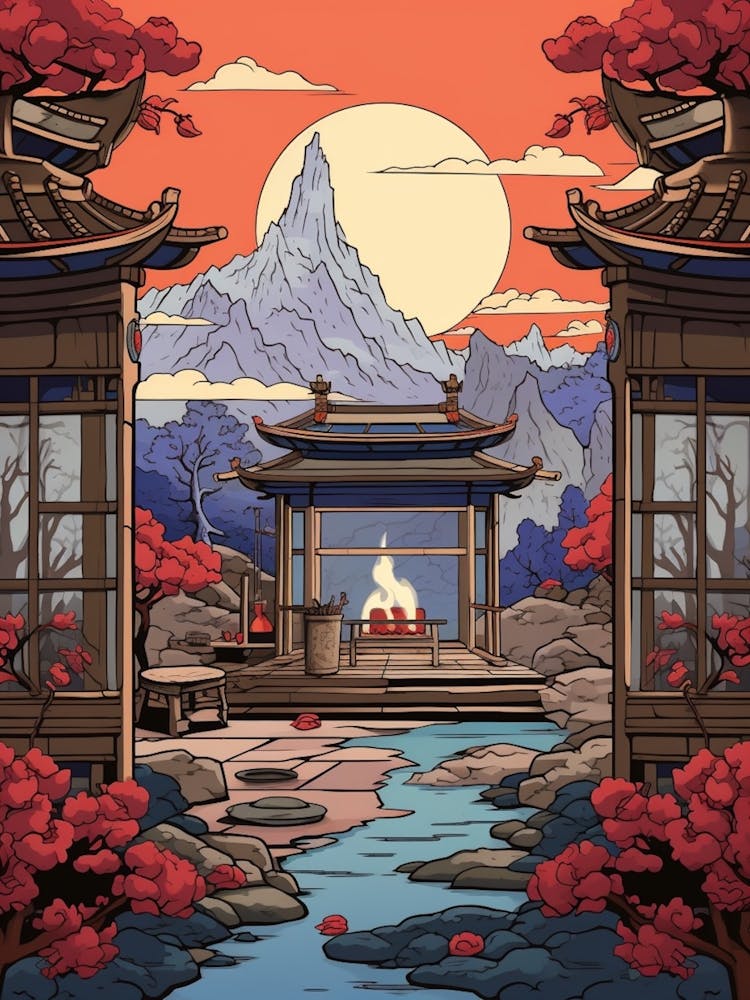 Kusatsu Onsen, Japan Vintage Travel Art 4