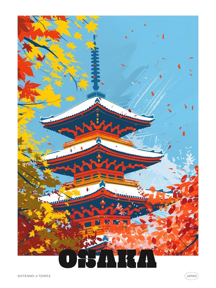 Shitenno Ji Temple Osaka 1 Colourful Illustration Poster