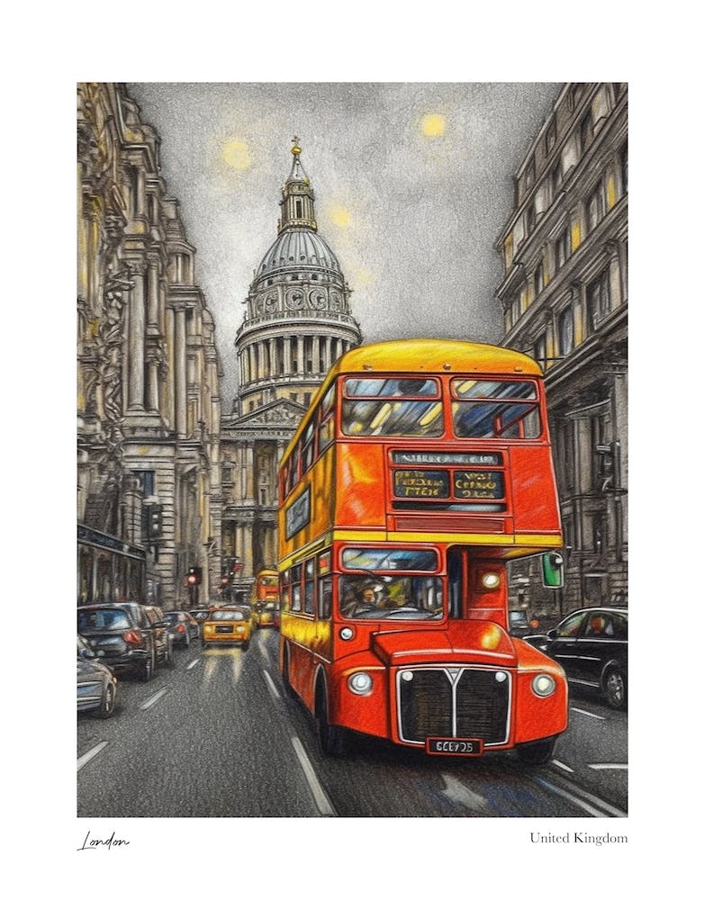 London United Kingdom Drawing Pencil Style 1 Travel Poster